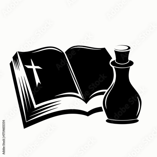 Bible and holy water representing Easter celebration,  isolated on white  background 