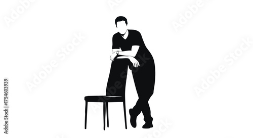 Silhouette of a Man Leaning on a Chair A Study in Minimalist Design and Relaxed Posture