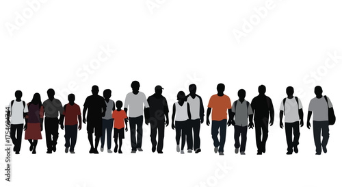 Silhouette Group of People Walking Together Diversity, Community, and Collective Movement Concept