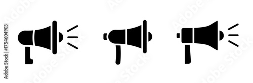 Megaphone icons set. Electric megaphone with sound or marketing advertising. Announcement sign isolated set on white background. Vector