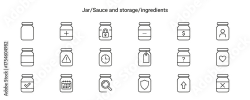 Set of assorted jar icons with different symbols for functions and storage