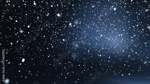 Celestial Symphony of Snow: A mesmerizing view of a nighttime snowstorm, with individual snowflakes dancing gracefully against a dark, starlit canvas.