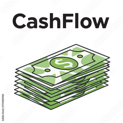 Stack of green dollar bills with the word "CashFlow" in bold black text above.