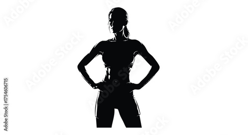 A powerful silhouette of a fit athletic woman standing in a confident pose, representing strength, health, and a healthy lifestyle