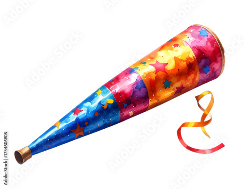 A colorful blower with a ribbon around it