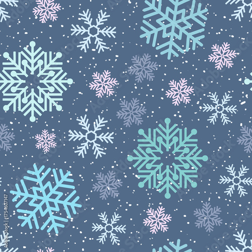 Seamless pattern with snowflakes in soft pastel colors.
