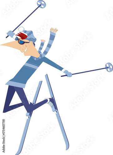 Winter sport. Downhill skiing young man. Extreme