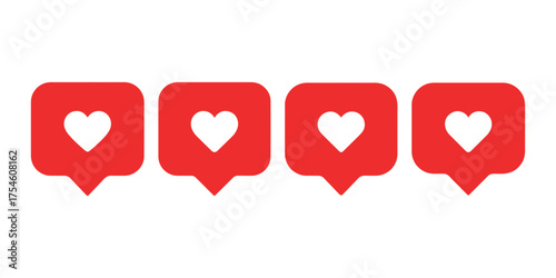 Social Media Notification Icons with Heart Symbol in Red for Engagement and Interaction