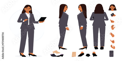 Businesswoman Character Design with Various Poses and Expressions
