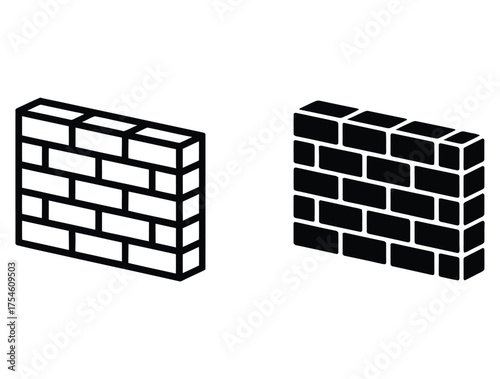 Two isometric brick walls one white and one black contrasting designs