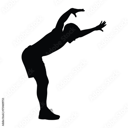 Silhouette of a person in athletic wear performing a dynamic stretching or warm up exercise