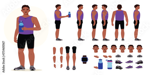 Man in Sportswear Front, Side, and Elements for Design