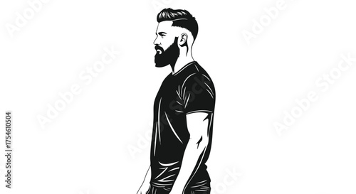 Side profile illustration of a stylish man with a well-groomed beard and a modern, trendy haircut. Emphasizing contemporary male fashion and self-care