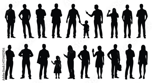 A versatile collection of high-contrast black human silhouettes, featuring diverse individuals representing a modern society or workforce