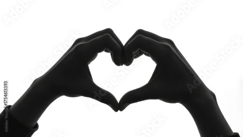 Black and white photograph of two hands forming a heart shape