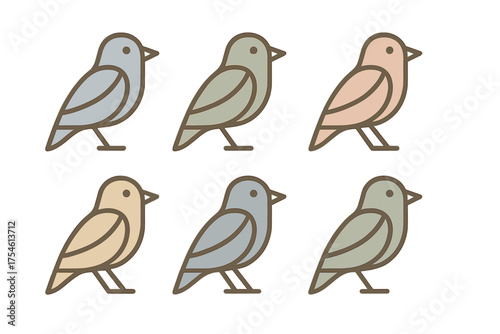 Wallpaper Mural Collection of six simple stylized birds in soft pastel colors on white background Torontodigital.ca