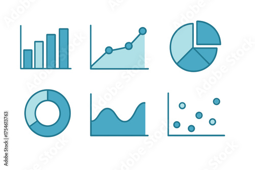 Set of business data charts and graphs for statistical analysis and financial reporting