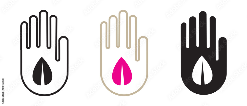 Fototapeta premium Hands holding a leaf icons. isolated on white background, nature and care concept.