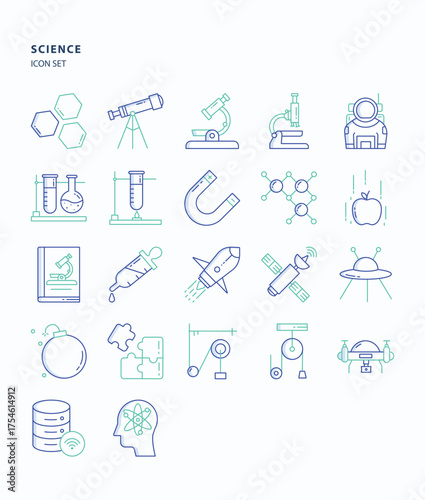 Science experiment outline color icon set, Its including icons like flying object, microscope, rocket