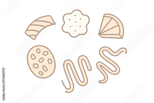 Minimalist beige abstract shapes representing snacks and food ingredients