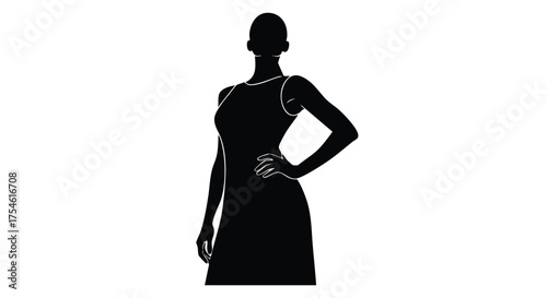 Silhouette of a confident woman in a dress, standing with hand on hip