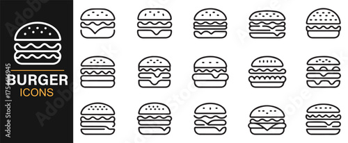 Minimalist burger vector pack for restaurant, fast food, and culinary illustration design