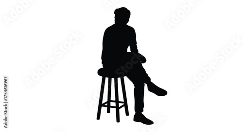 Silhouette of a Person Sitting on a Stool Against White Background