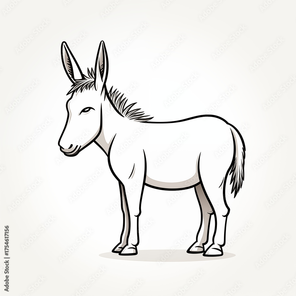 Fototapeta premium Illustration of a standing donkey on a light background with copy space