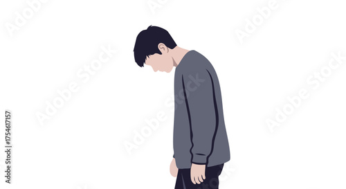 A person with hunched shoulders, looking downward in an illustration