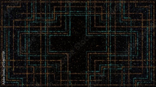 Abstract led flashing lights panel backdrop set, plus shaped abstract screen, seamless loop video animation. Bulb, lamps, wall of lights motion graphics.