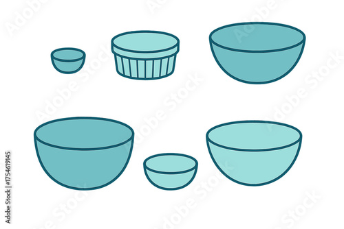 Collection of various kitchen bowls and serving containers for food preparation and dining