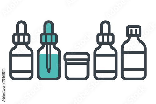 Cosmetic and pharmaceutical packaging bottles, containers, dropper, and jar symbols