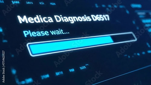 Modern medical diagnosis screen shows progress bar for urgent patient results, highlighting critical health data processing