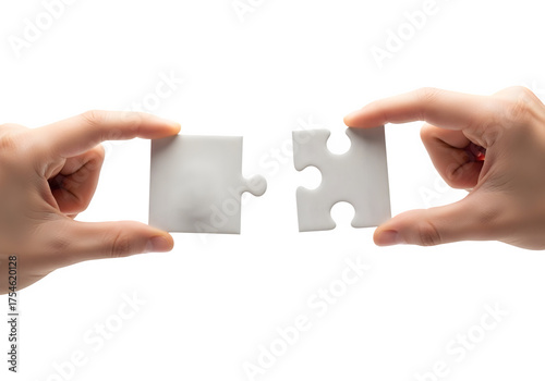 Hands Connecting White Puzzle Pieces Against Black Backdrop, Symbolizing Teamwork, Problem Solving, and Collaboration