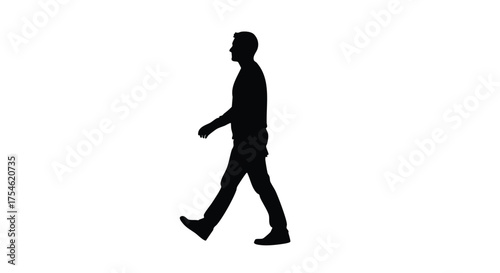 Silhouette of a man in profile walking forward, isolated on a white background, stride