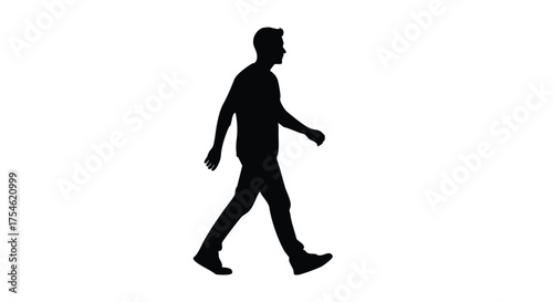 Silhouette of a man walking, depicted in profile against a white background, symbolizing movement and everyday activity