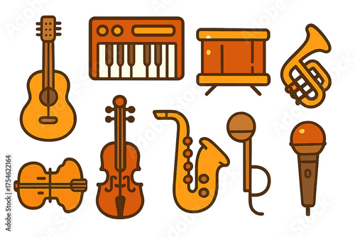 Set of acoustic and electronic musical instruments and audio equipment