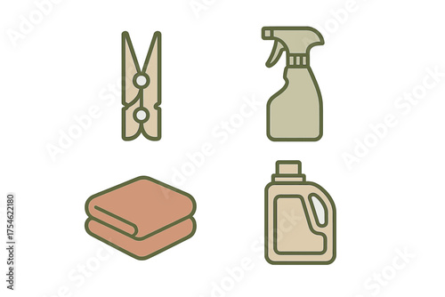 Collection of essential household items for laundry and cleaning chores