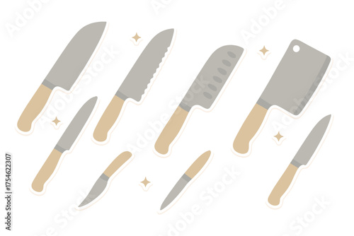 Collection of essential kitchen knives set including chef knife, cleaver, and utility knife