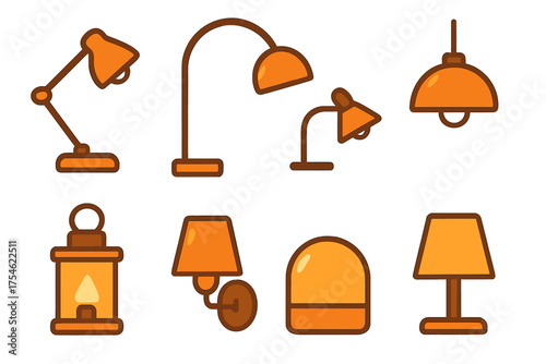 Collection of various indoor lighting fixtures including desk lamps, floor lamps, wall sconces, and lanterns