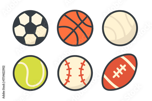 Flat design icons set of major athletic game balls for team and individual sports