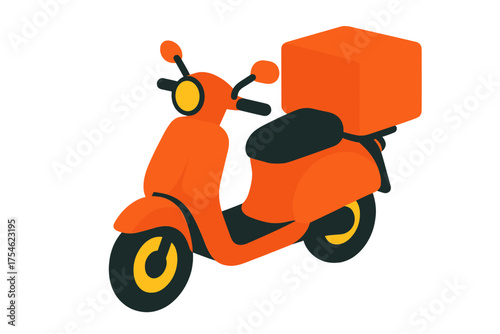 Bright orange scooter moped with a large delivery box for food or package transport service