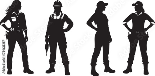Female Construction Worker Silhouettes Vector Illustration