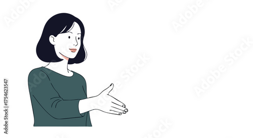 Photos Simple illustration of a friendly young woman extending an open hand for a hands