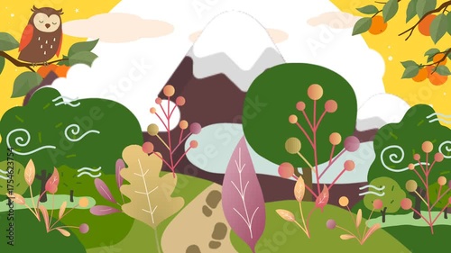 Enchanting Forest Landscape with Owl and Mountain Scenery