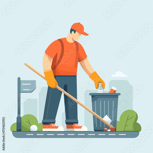 flat illustration of a garbage collector