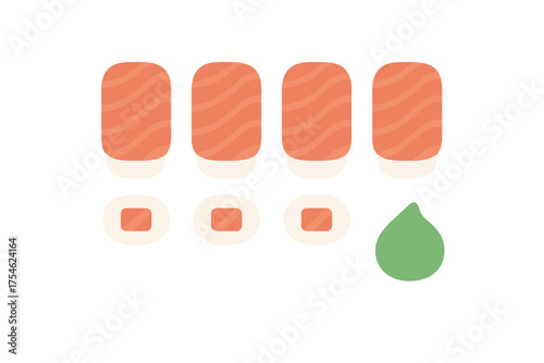 Traditional Japanese sushi assortment featuring salmon nigiri, tuna maki, and spicy wasabi