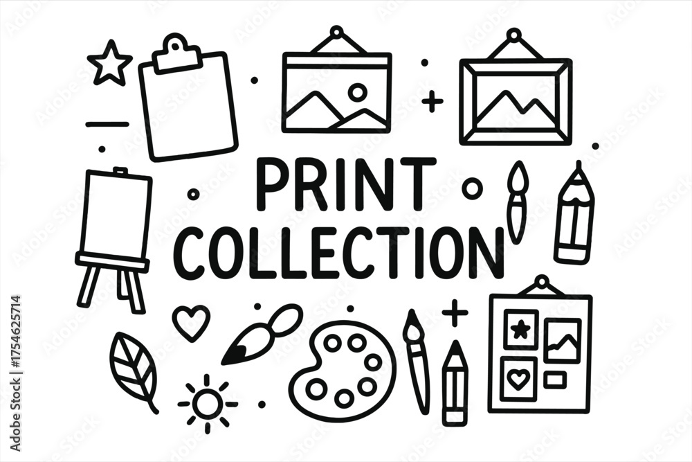 Fototapeta premium Doodle Art Collection. Print Collection. Hand-drawn doodle illustration of Print Collection. paper sheet,