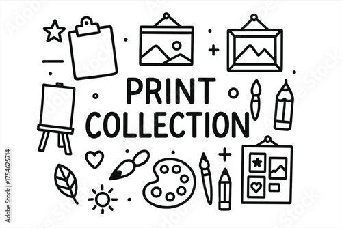 Doodle Art Collection. Print Collection. Hand-drawn doodle illustration of Print Collection. paper sheet,