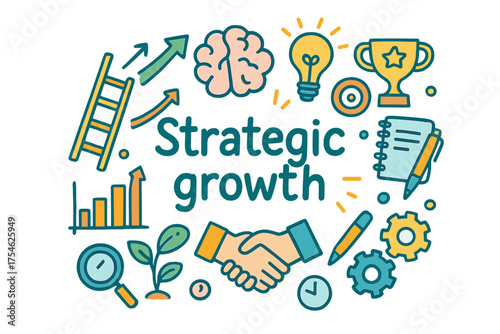 Strategic Growth Doodle. Strategic growth. Hand-drawn doodle illustration of Strategic growth. Ladder, upward
